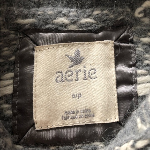 Aerie Y2K Lambswool Rabbit Hair Blend Snowflake Colorwork Cardigan in Grey S - Picture 2 of 12